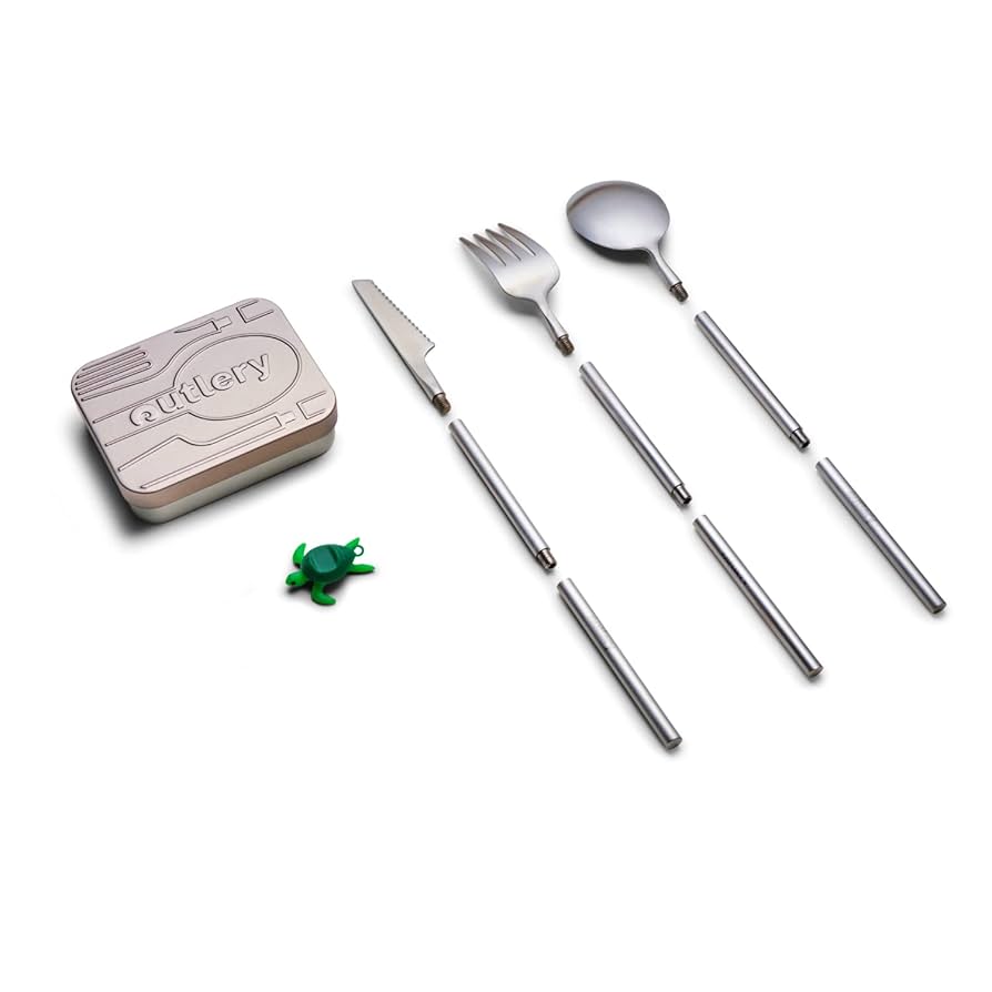 Raw Silver Portable & Reusable Stainless Steel Travel Cutlery Set