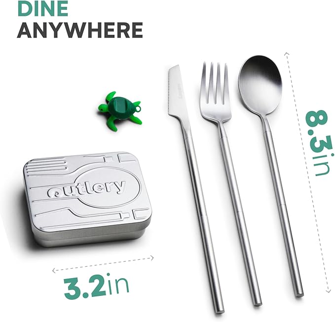 Raw Silver Portable & Reusable Stainless Steel Travel Cutlery Set