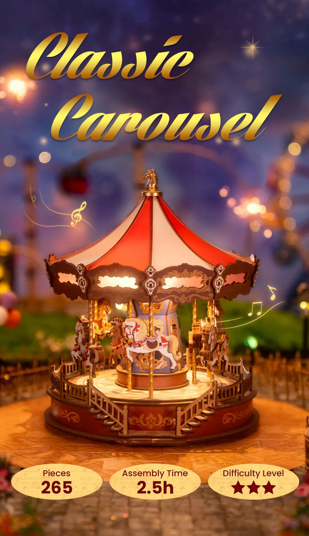 Classic Carousel - 3D Musical Wooden Puzzle