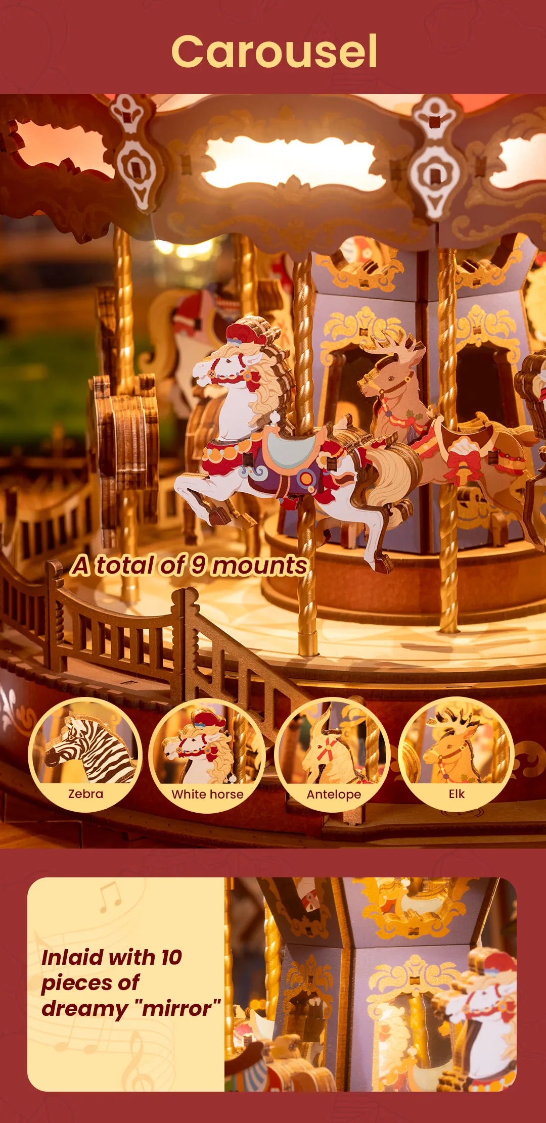 Classic Carousel - 3D Musical Wooden Puzzle